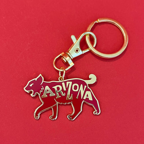 Arizona wildcat keychain by Rather Keen. The keychain looks like a bobcat with the word ARIZONA within its body