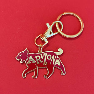 Arizona wildcat keychain by Rather Keen. The keychain looks like a bobcat with the word ARIZONA within its body