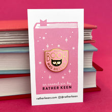 Pink Book Was Better lapel pin on Rather Keen display card