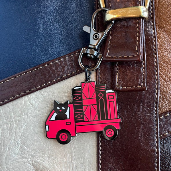 Book Truck Cat keychain - bookish keyring - bookmobile