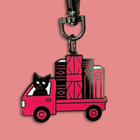 Book Truck Cat keychain - bookish keyring - bookmobile