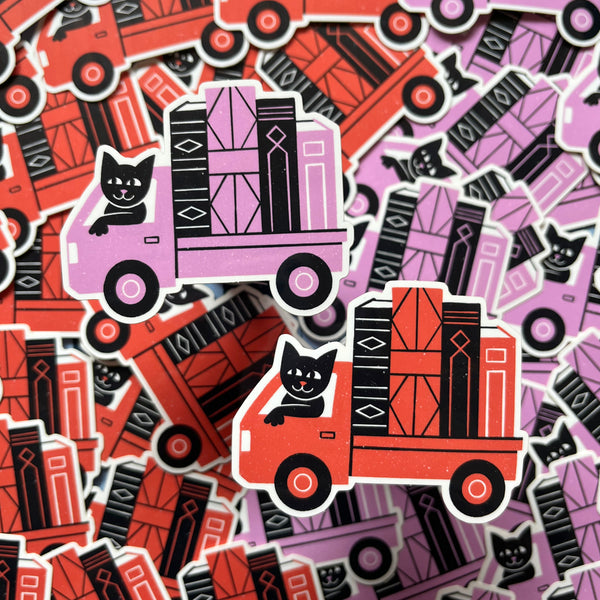 Book Truck Cat sticker - bookmobile sticker