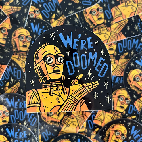 Vinyl sticker depicting illustration of C-3PO saying 