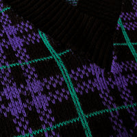 Croquet Club black purple green plaid sweater - Large