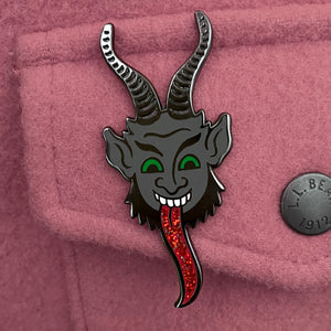 Krampus Christmas brooch on jacket