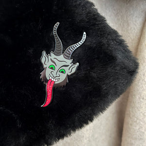 Christmas Krampus pin on fur collar