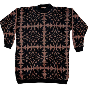 Black & Copper Medieval tile sweater - large