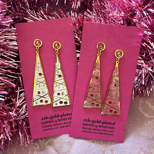 mid-century glitter Christmas tree earrings