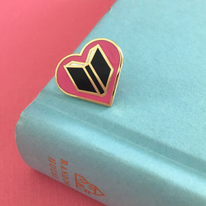 gold and pink book lover enamel pin