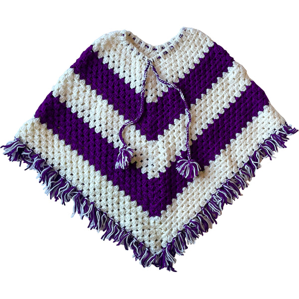 Purple stripe crochet poncho - one size fits most