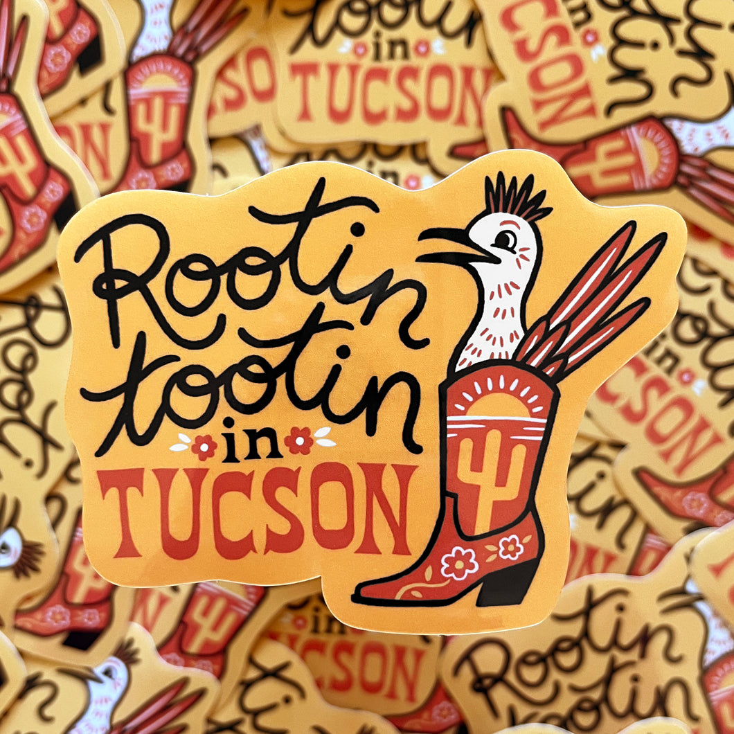 Vinyl sticker featuring art of a roadrunner in a cowboy boot