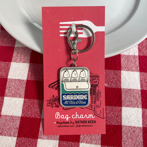 Sardine bag charm - keychain - tinned fish bag charm