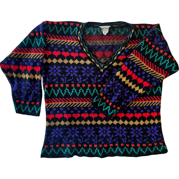 Colorful 1980s v-neck sweater - medium