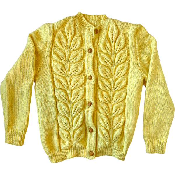 Yellow floral-knit cardigan - small