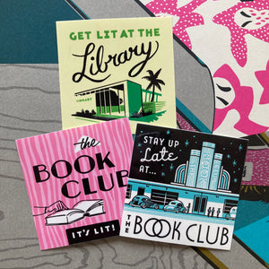 Bookish vinyl sticker set for book lovers in mid century style