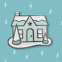 Snowy Glitter House enamel pin by Rather Keen