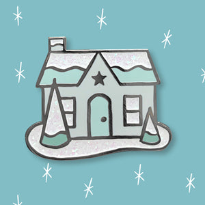 Snowy Glitter House enamel pin by Rather Keen