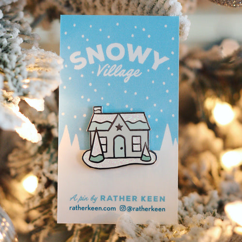 Snowy Glitter House enamel pin