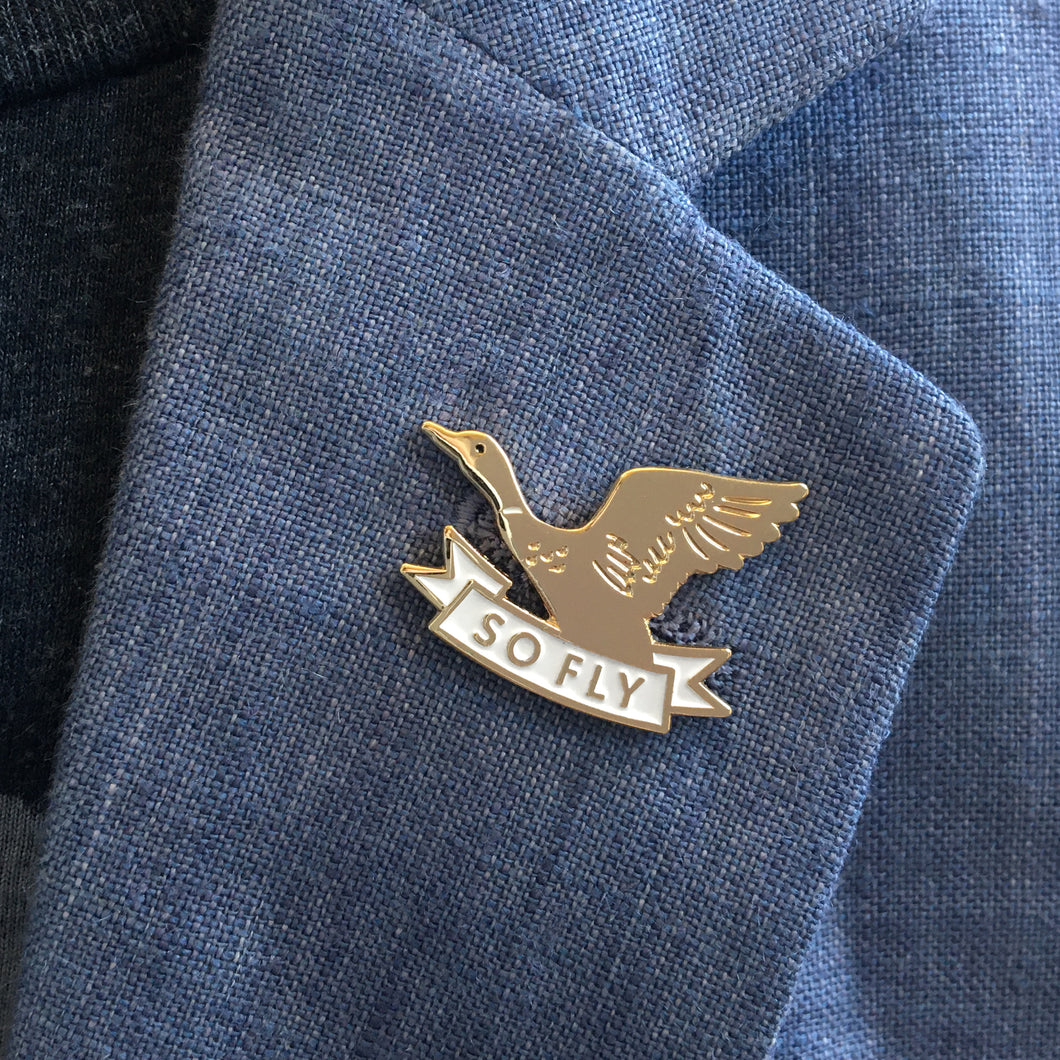 So Fly Duck enamel pin