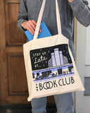 Stay Up Late at the Book Club tote bag
