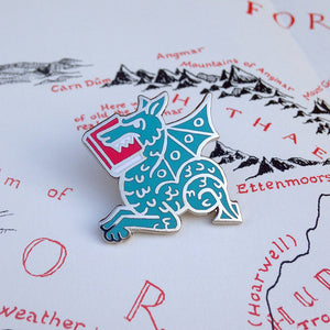 Blue Book Wyrm enamel pin - bookish dragon by Rather Keen