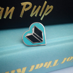 silver and blue Book Lover enamel pin by Rather Keen