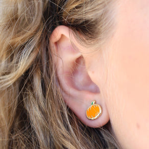 pumpkin earrings on model