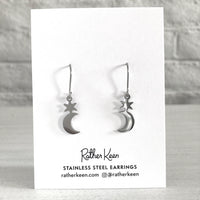 Steel Moon Star & Sunburst earrings